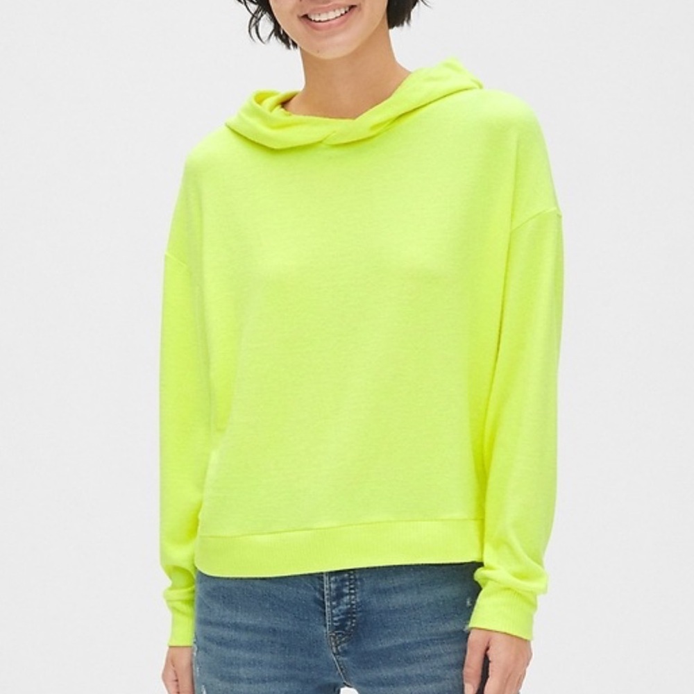 Gap Women’s Neon Yellow Softspun Pullover Hoodie Knit‎ Size Small